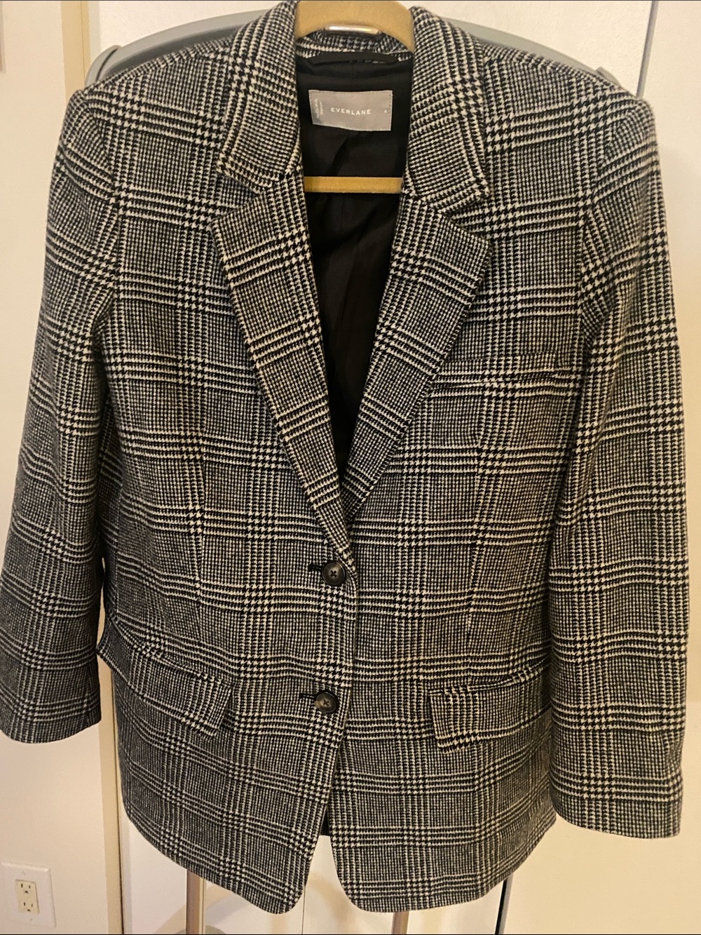 Everlane Black & White Plaid Tailored Lined Women's Blazer Wool Blend 6